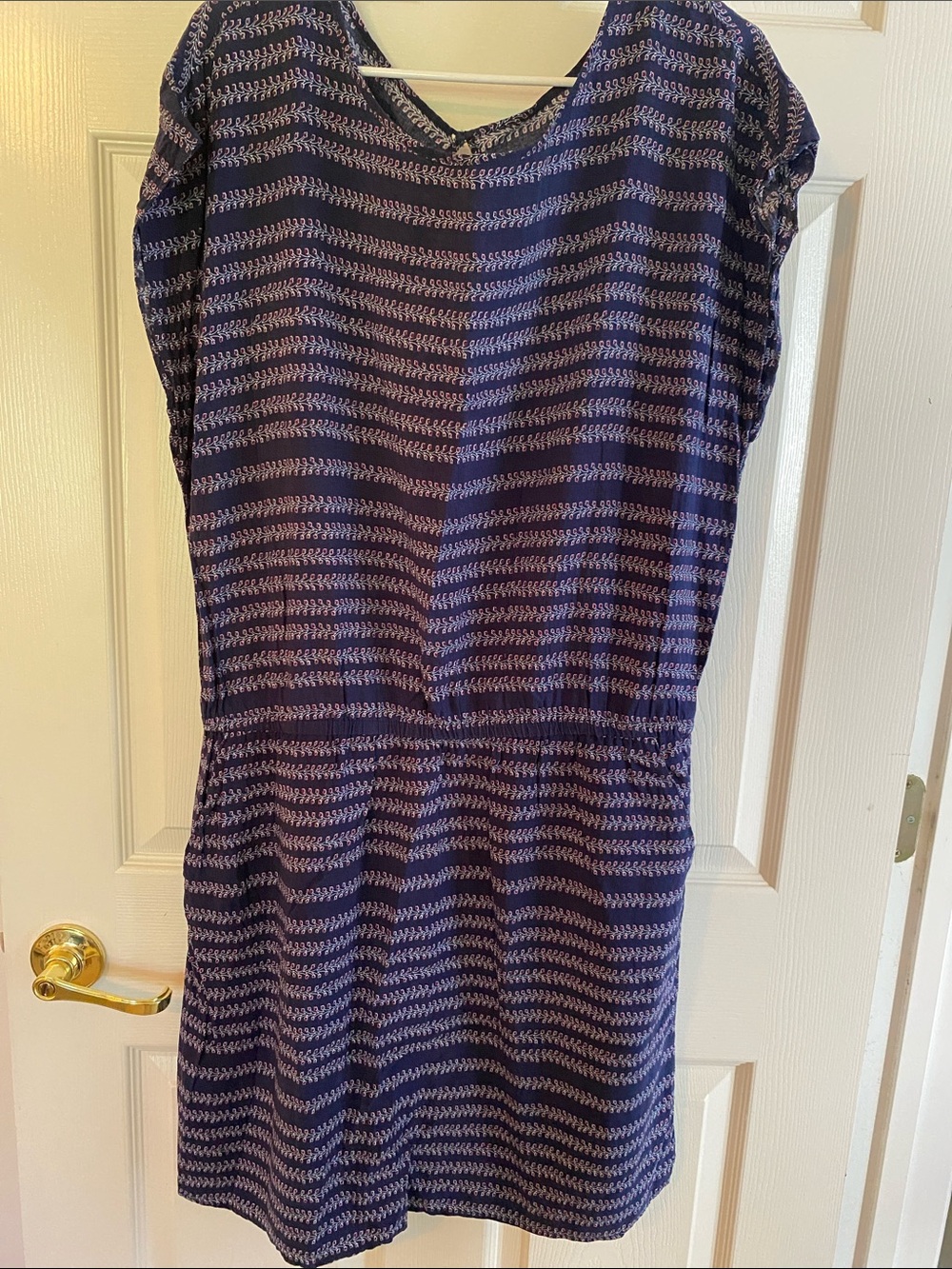 Navy Patterned V-Neck Shift Dress